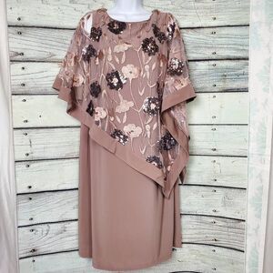 R&M Richards Sequin Capelet Dress Women’s Plus 18W Taupe Mother of Bride, NWOT